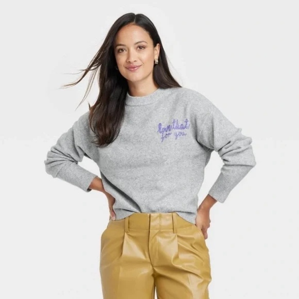 Gray Graphic Crewneck Sweater
